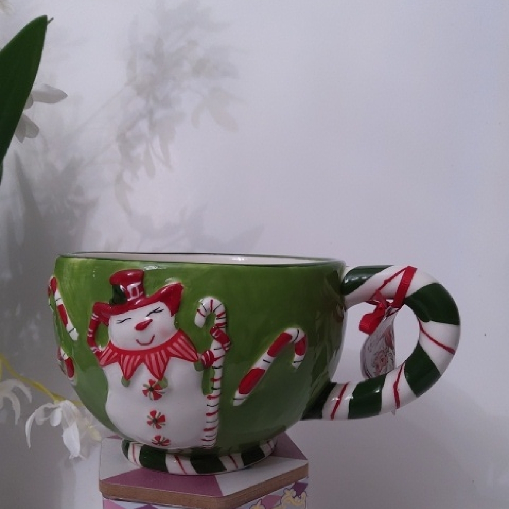 Blue Sky Festive Green Snowman Mug, NWT